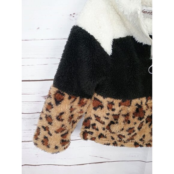 Le Moda Girls 2T Teddy Leopard Pullover Colorblock Fleece Kangaroo Pouch Boho - Picture 6 of 8